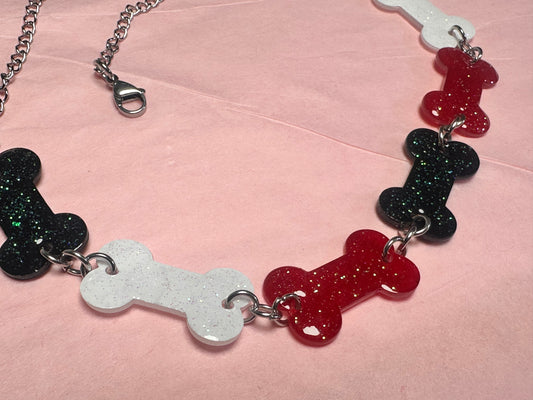 red black and white bone choker necklace