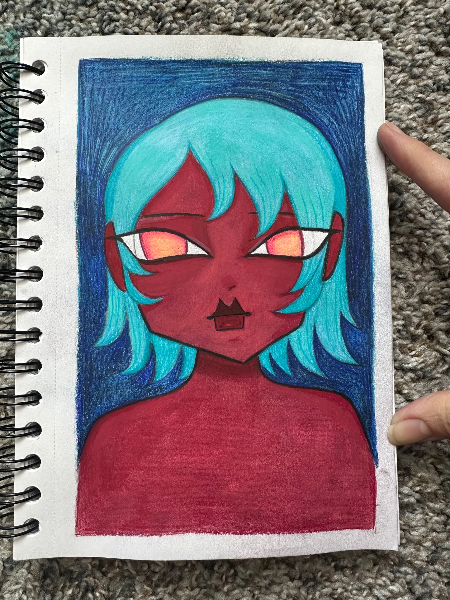 teal haired orange eyed girl