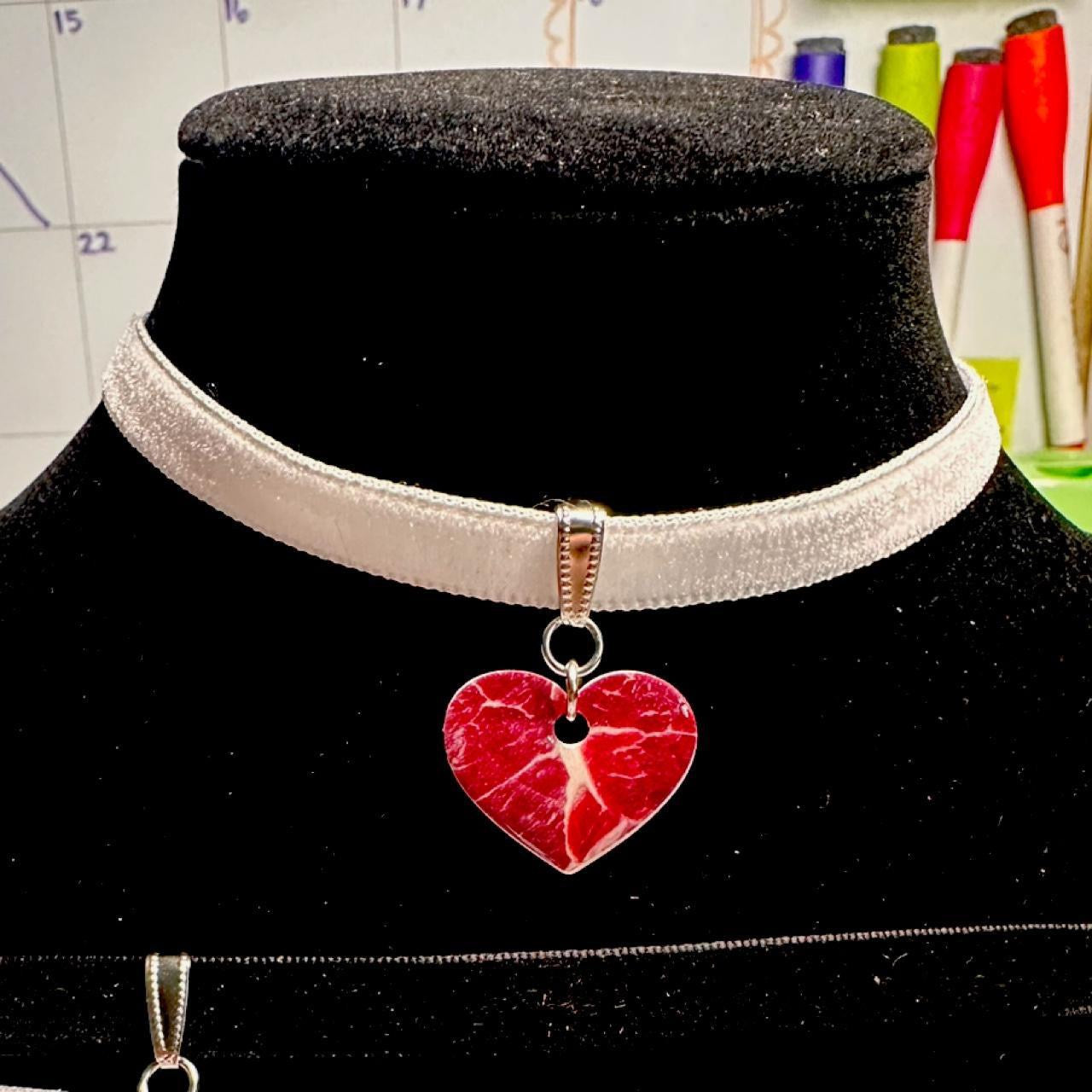 meat heart choker charm necklace