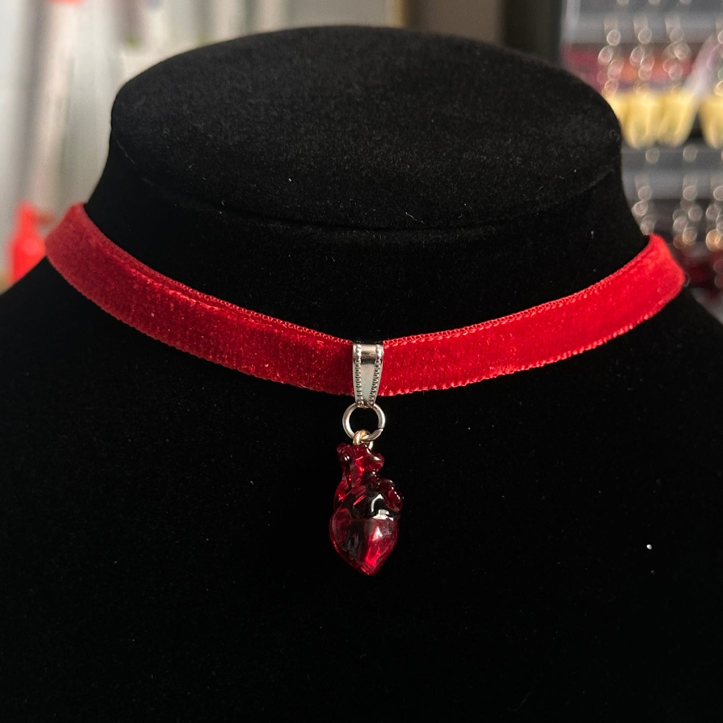 anatomical heart choker charm necklace