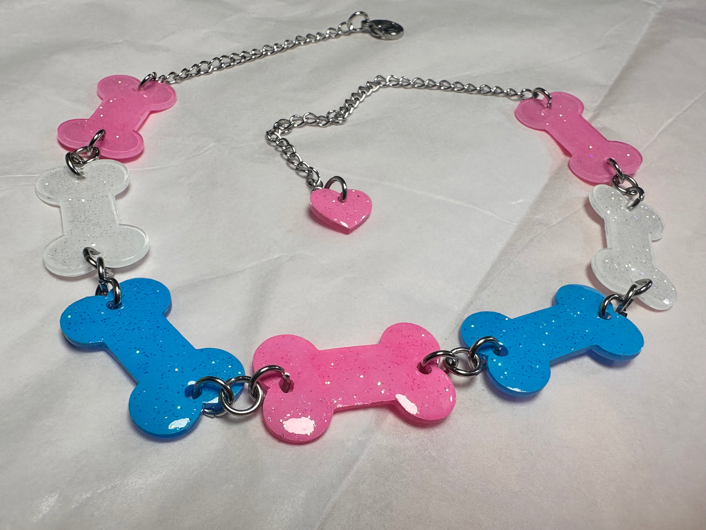 cotton candy trans pride bone choker necklace