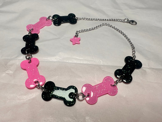 pink and black bone choker necklace