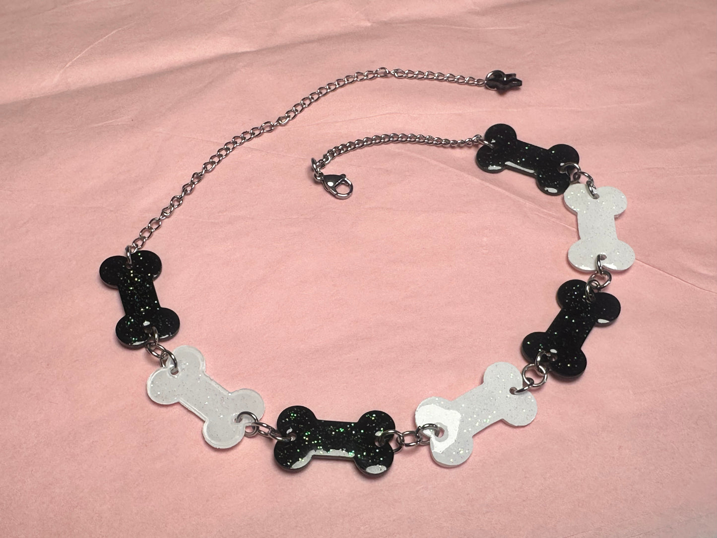 black and white bone choker necklace