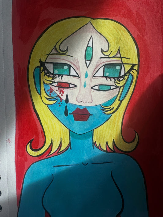 five eyed blue skin masked girl