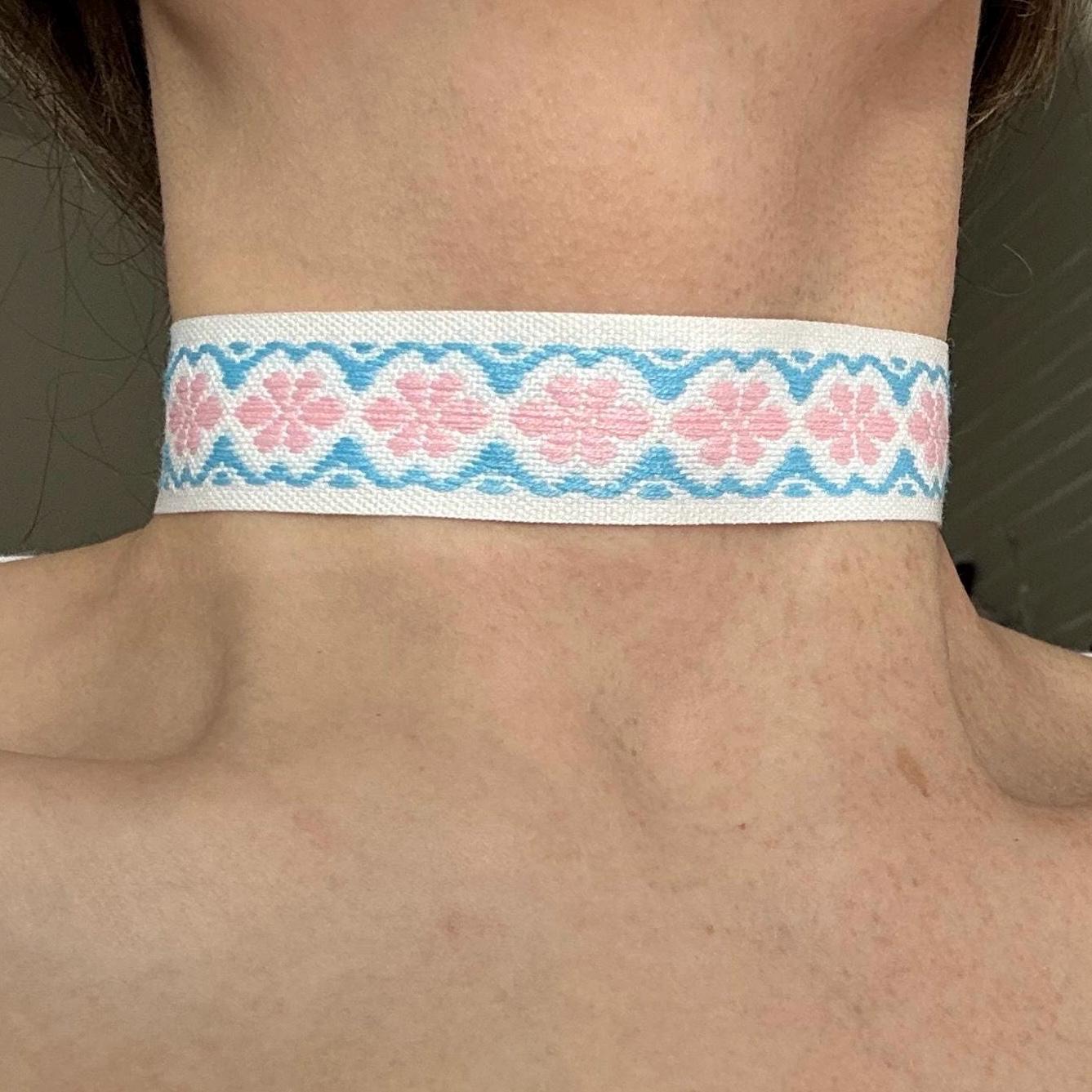 Baby blue and pink Ribbon Choker