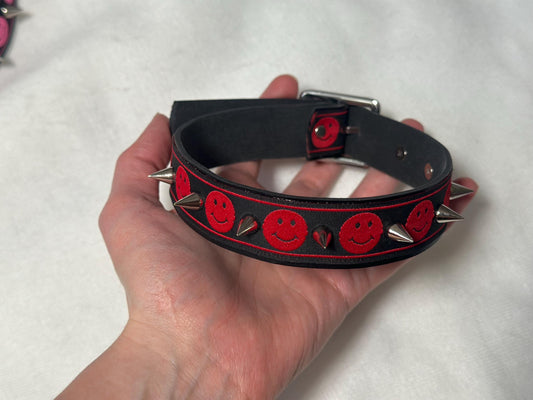 Red Happy Face Spiked Choker