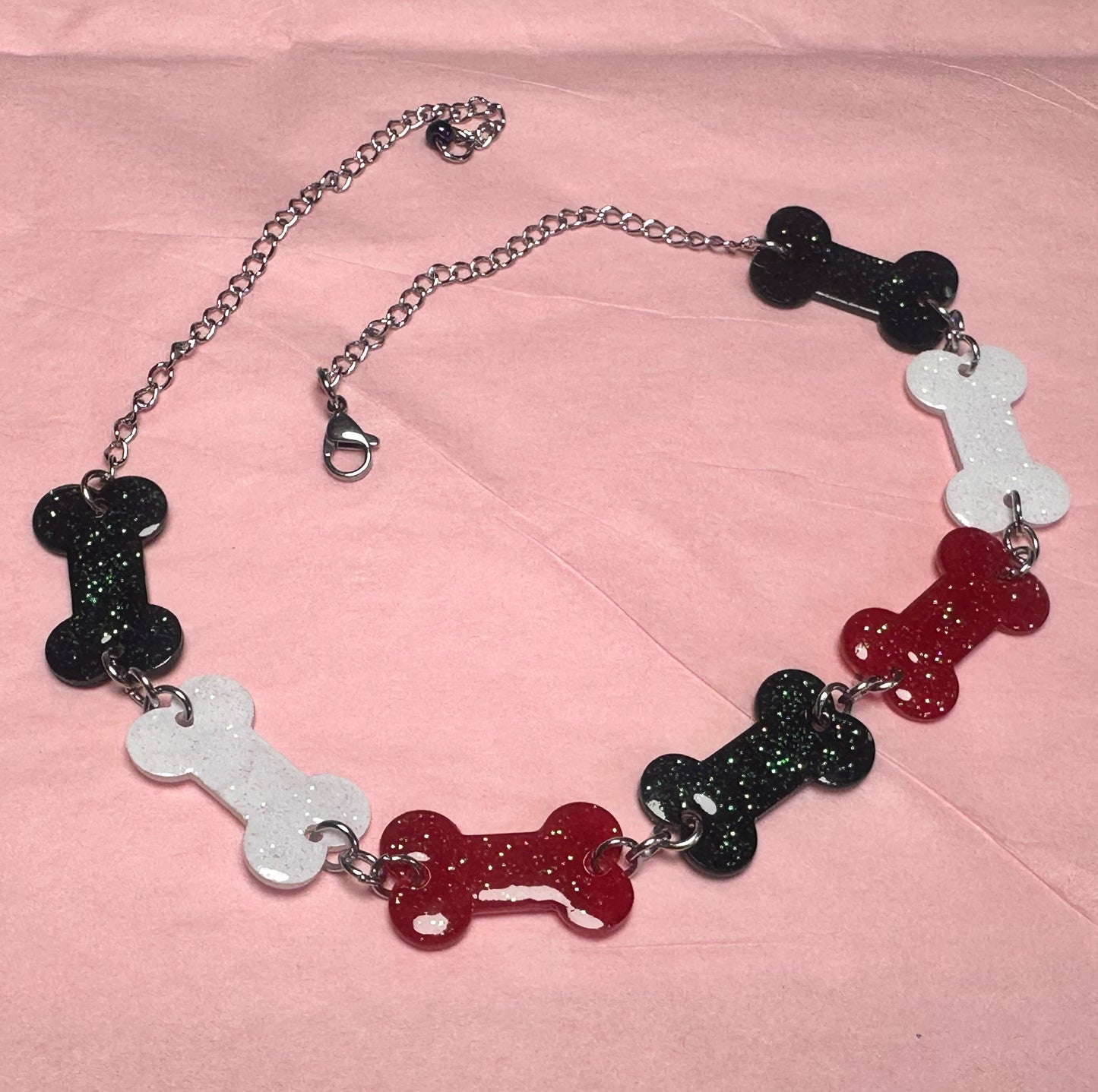 red black and white bone choker necklace