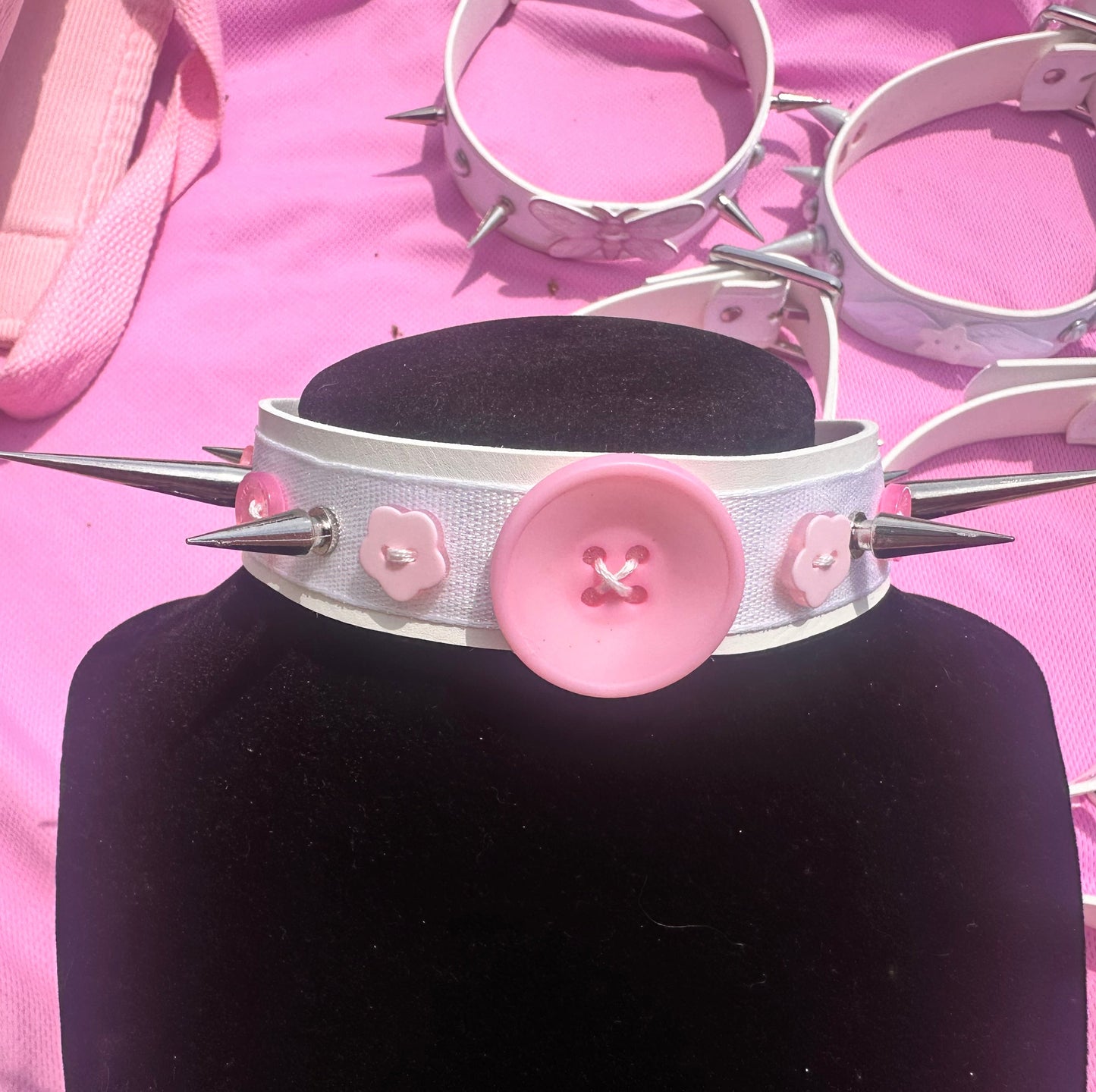 Pink Button Spiked Choker