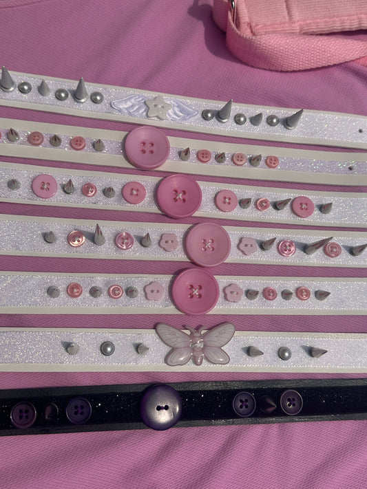 Pink Button Spiked Choker