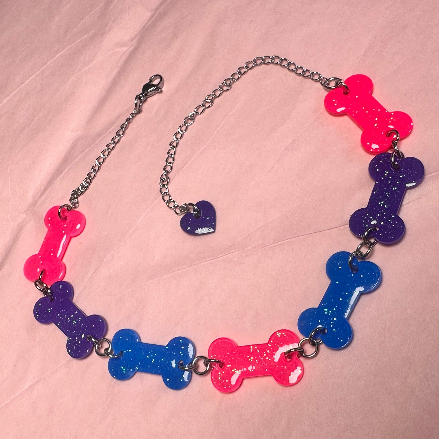 pink purple and blue bisexual pride bone choker necklace