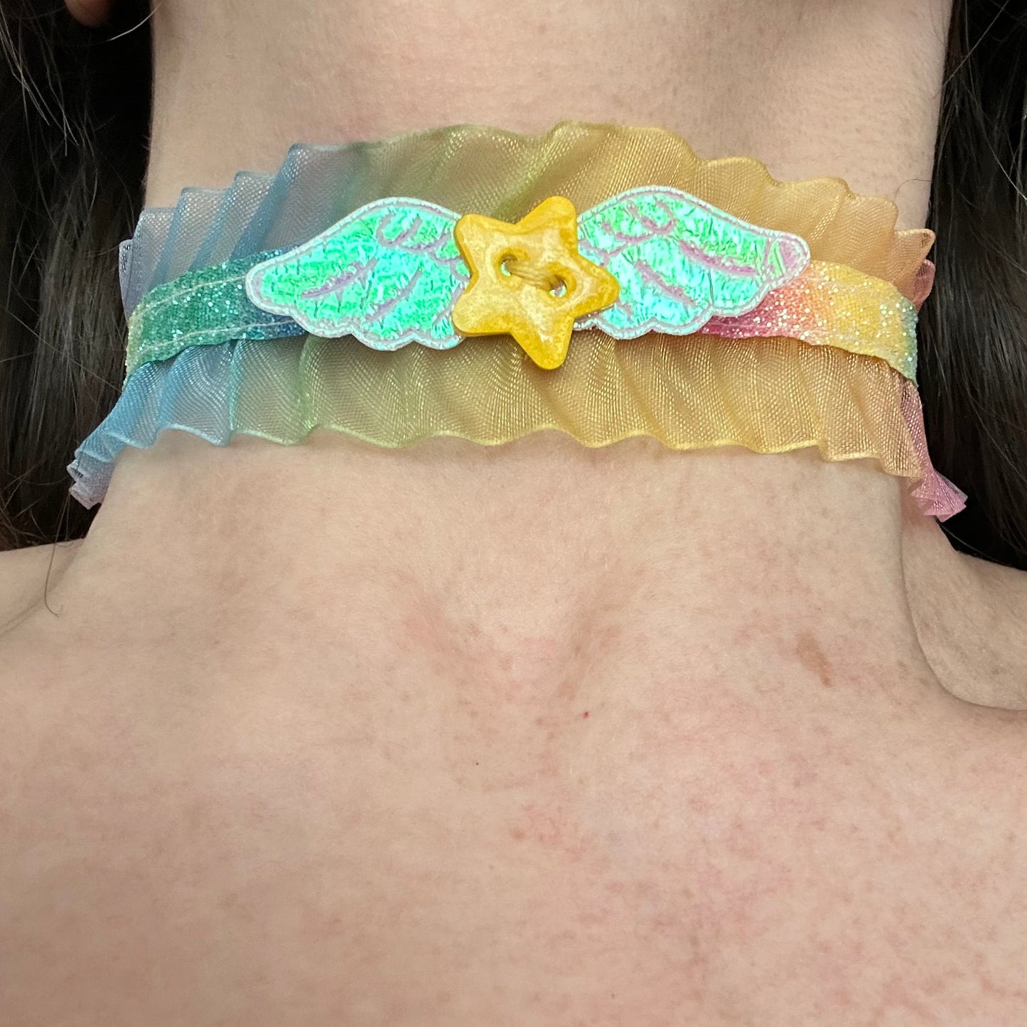 Double Rainbow Star Angel ribbon choker