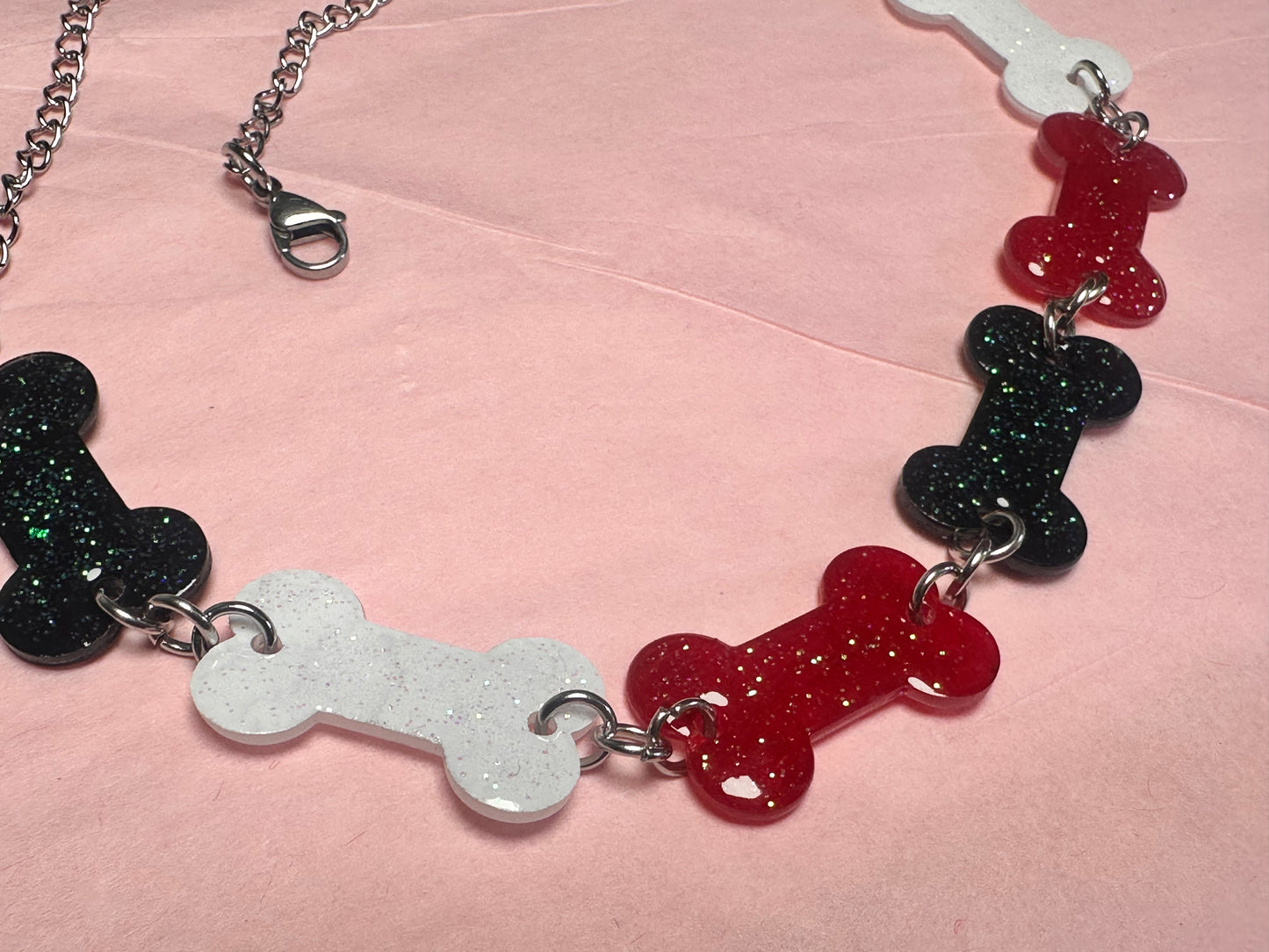red black and white bone choker necklace