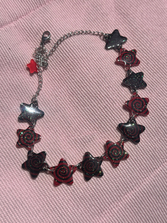 red and black star choker necklace