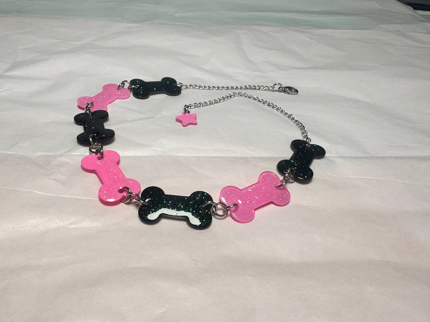 pink and black bone choker necklace