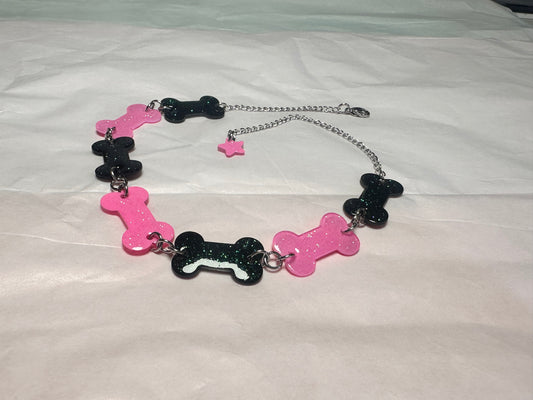 pink and black bone choker necklace