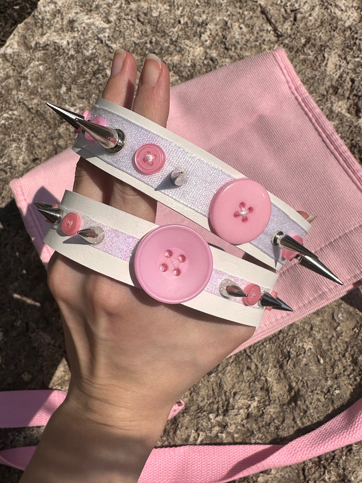 Pink Button Spiked Choker