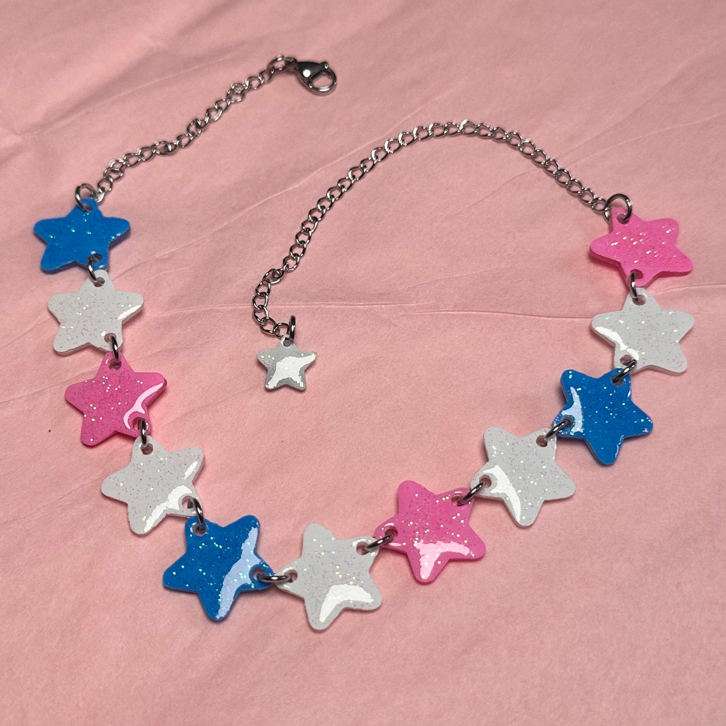 cotton candy trans pride star choker necklace