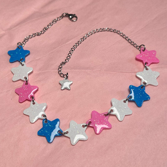 cotton candy trans pride star choker necklace