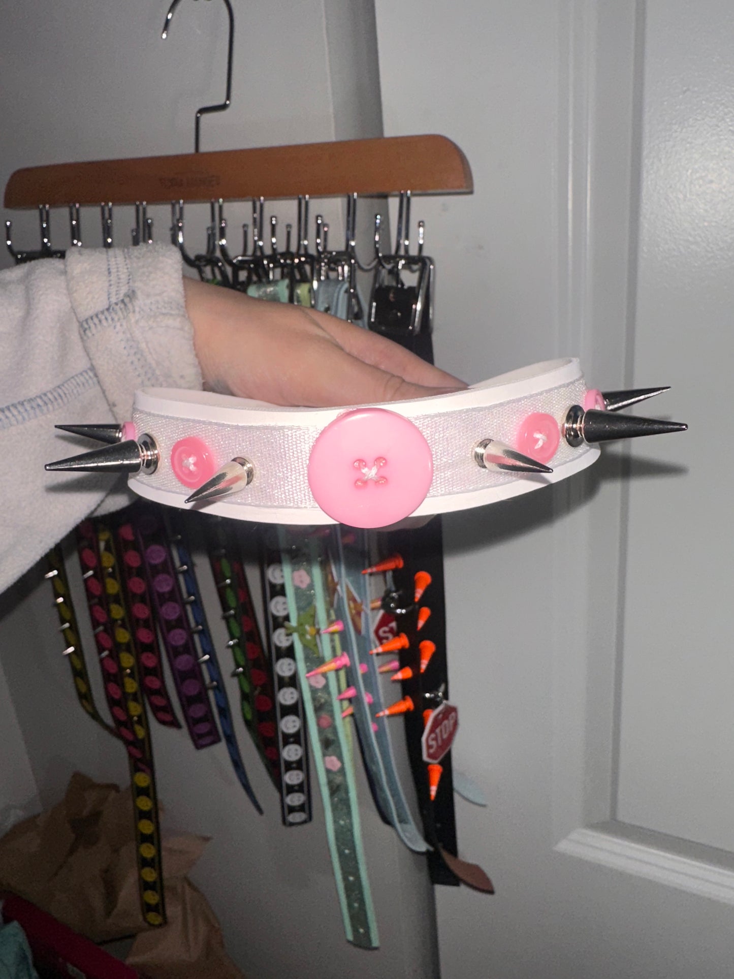 Pink Button Spiked Choker