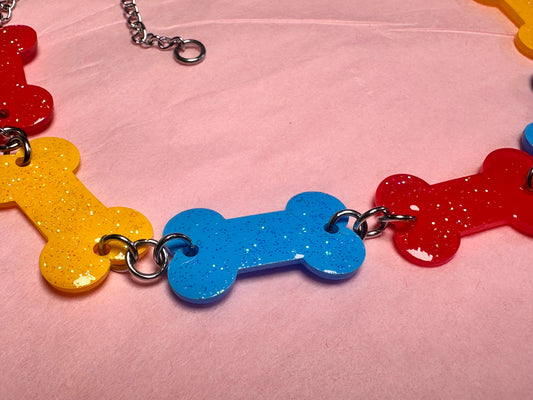 primary color clown bone choker necklace