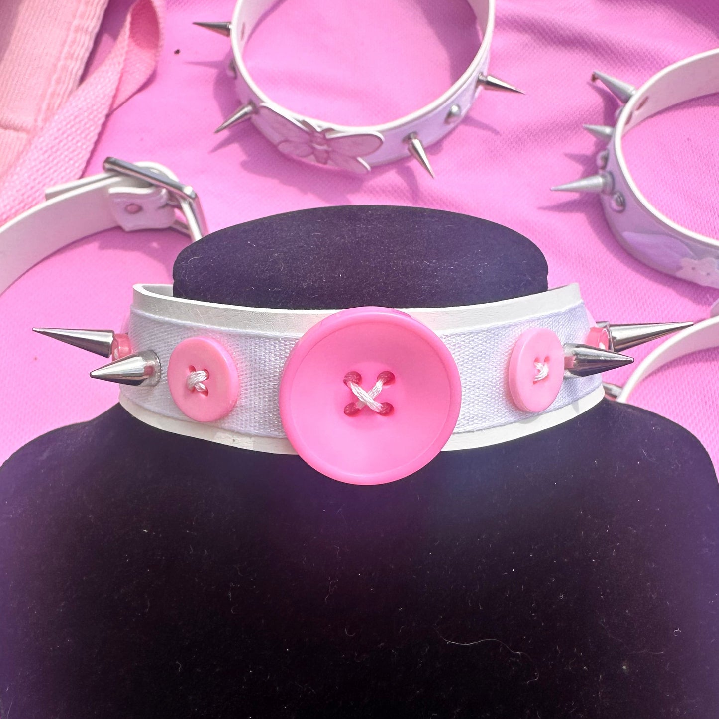 Pink Button Spiked Choker