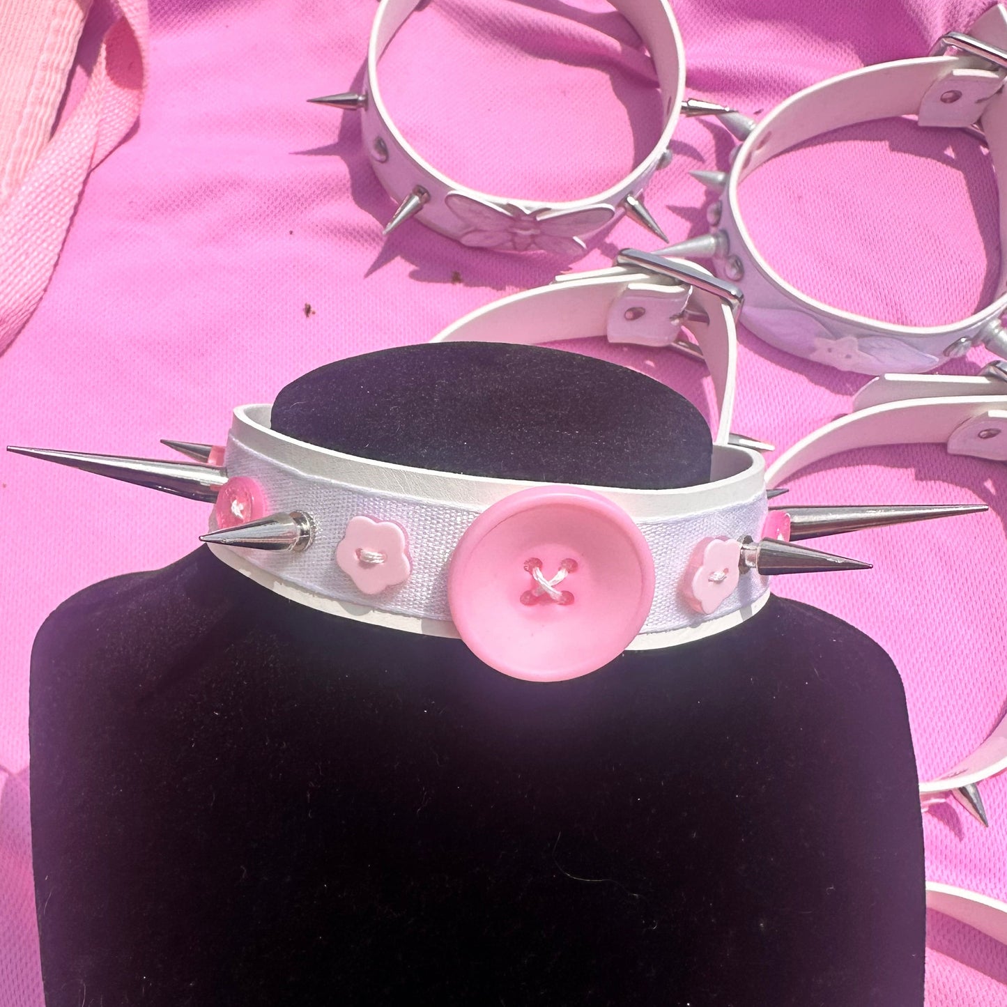 Pink Button Spiked Choker