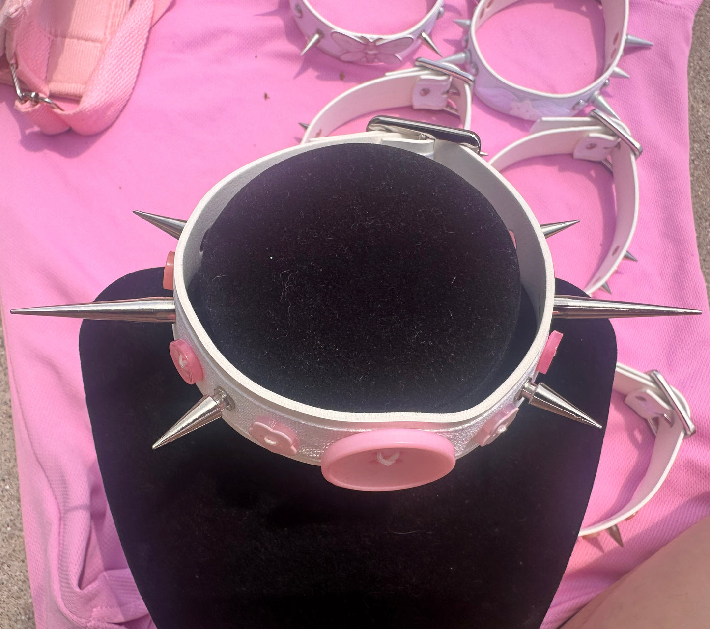 Pink Button Spiked Choker