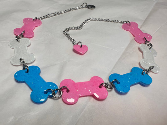 cotton candy trans pride bone choker necklace