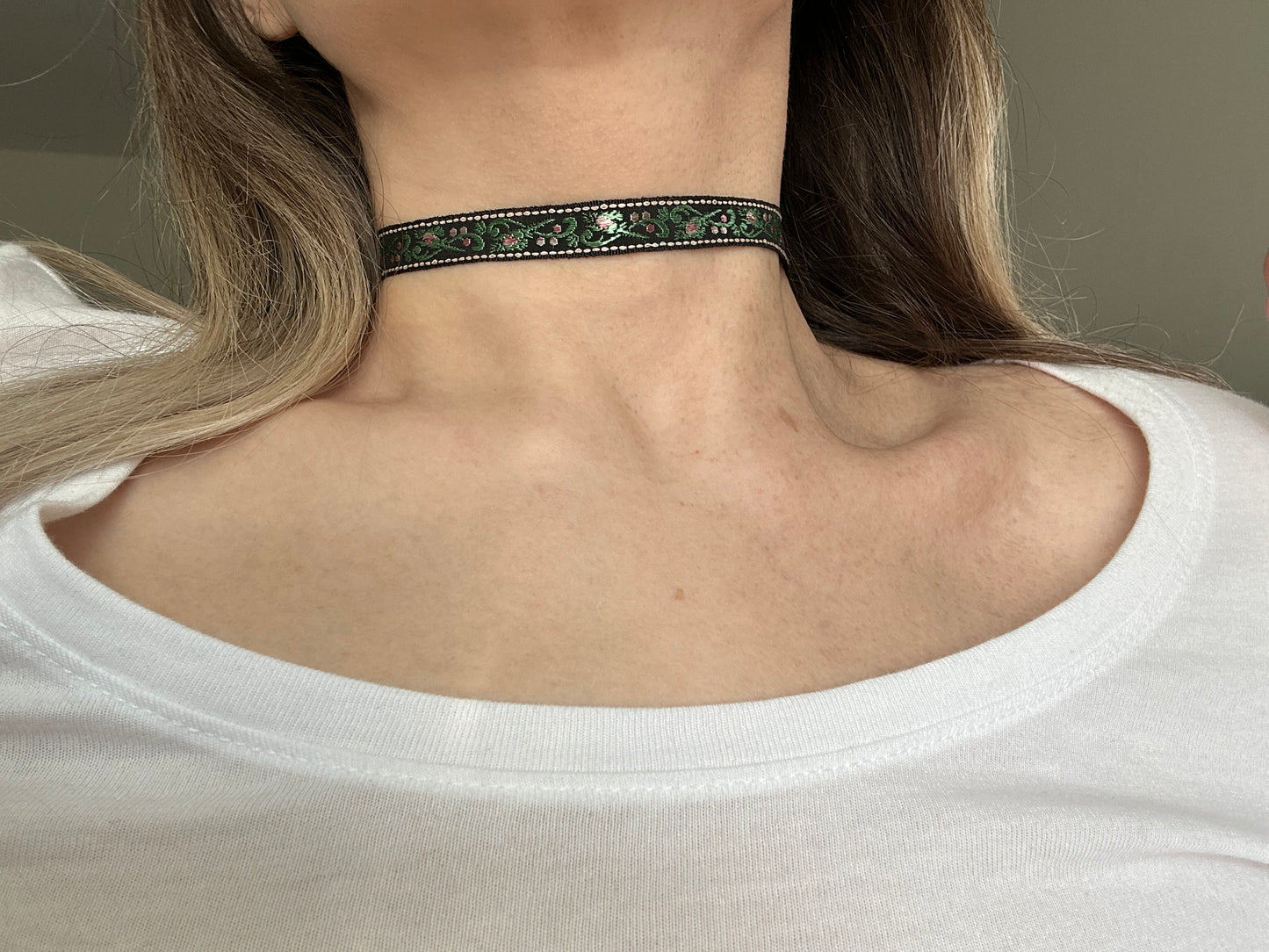 Black floral Ribbon Choker