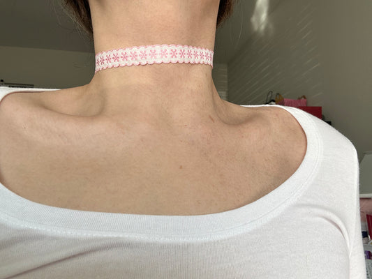 White and Pink Ribbon Choker