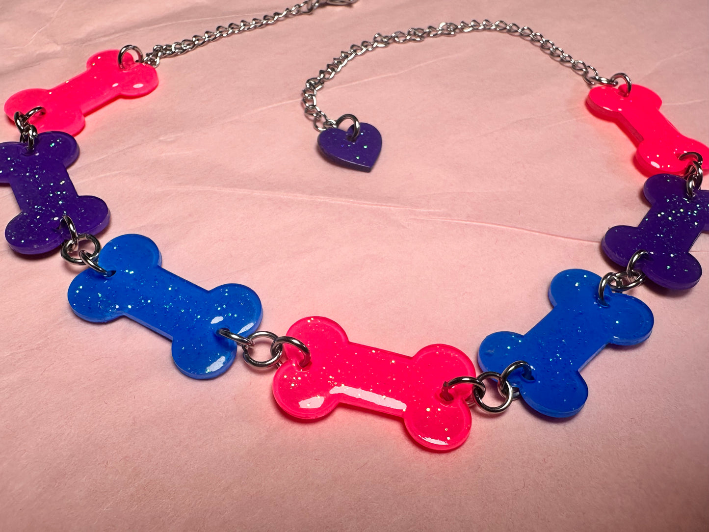 pink purple and blue bisexual pride bone choker necklace