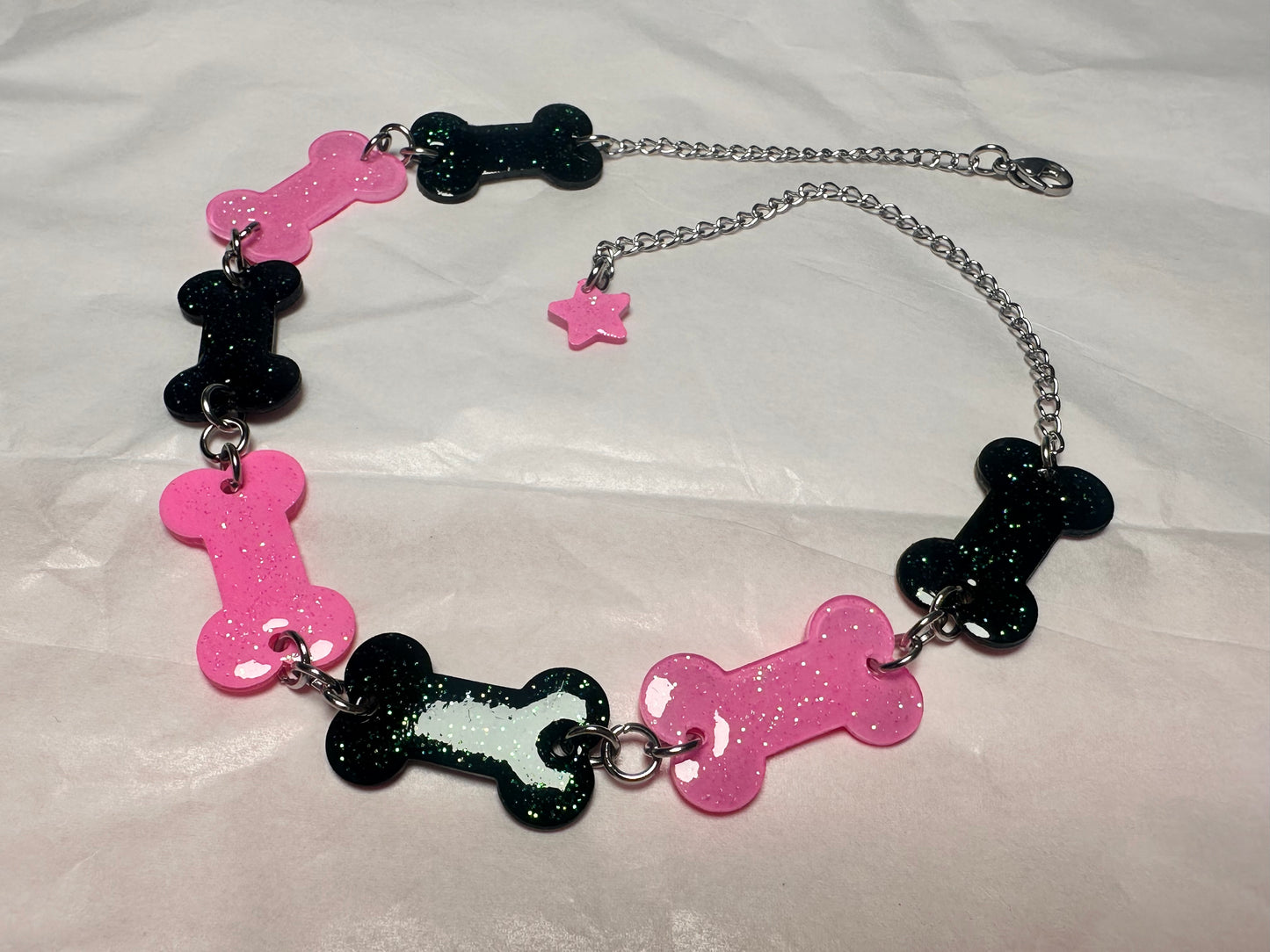 pink and black bone choker necklace