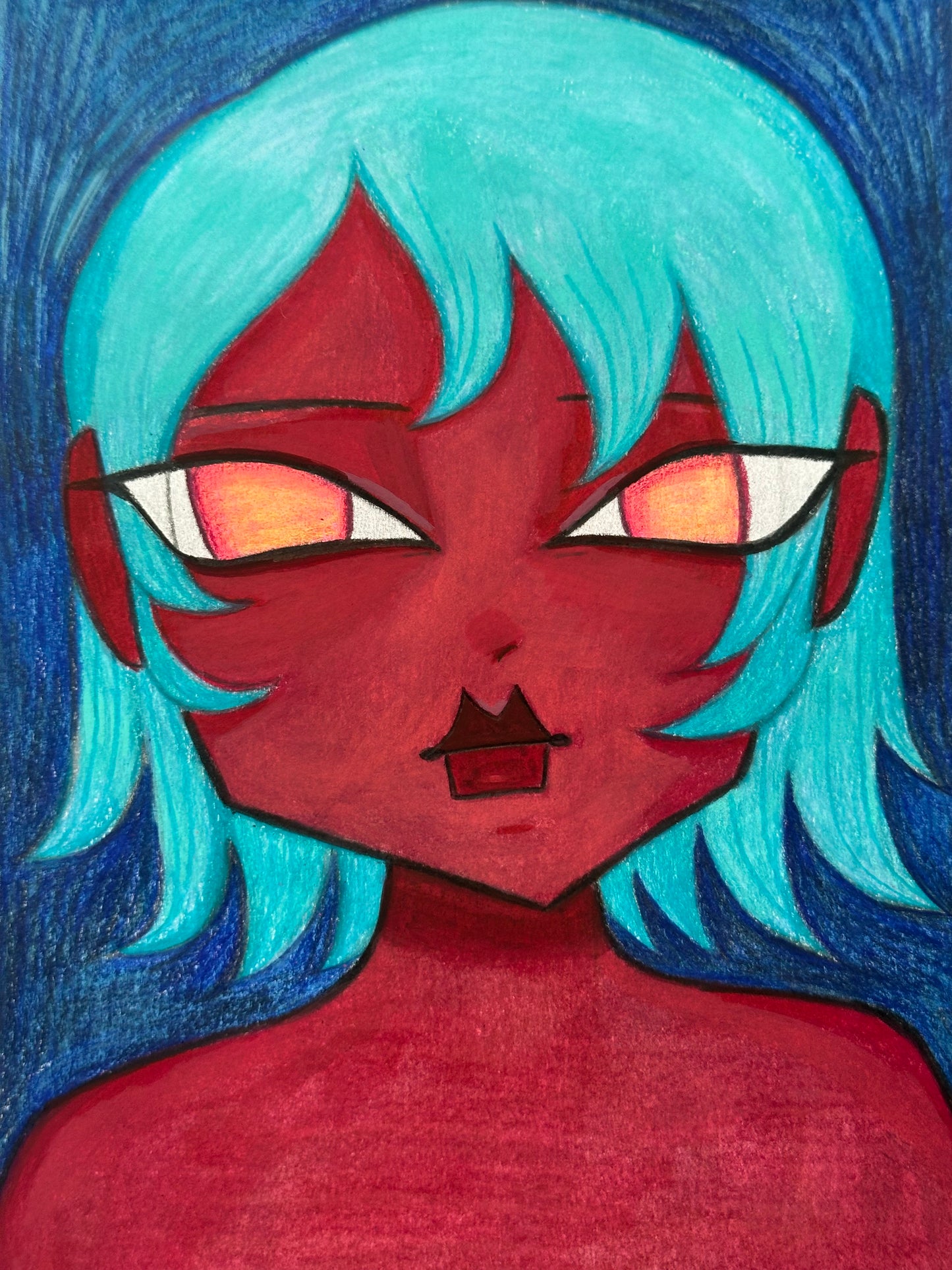 teal haired orange eyed girl