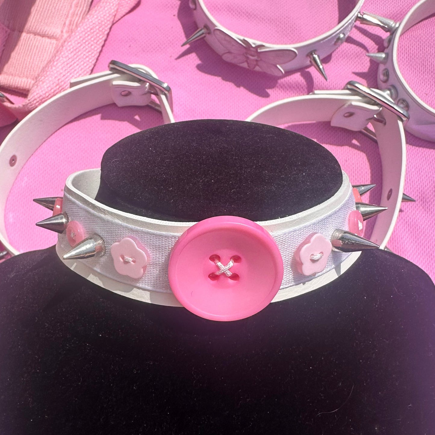 Pink Button Spiked Choker