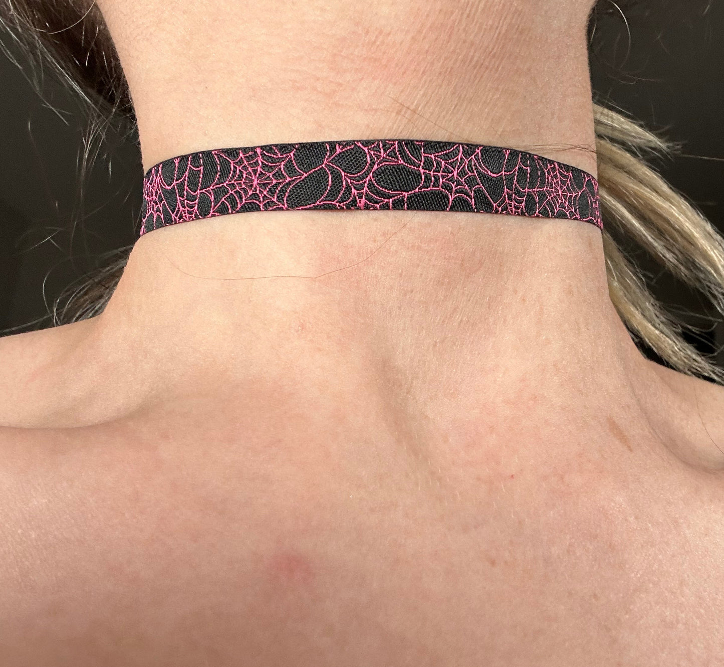 pink and black reversible spider web choker necklace