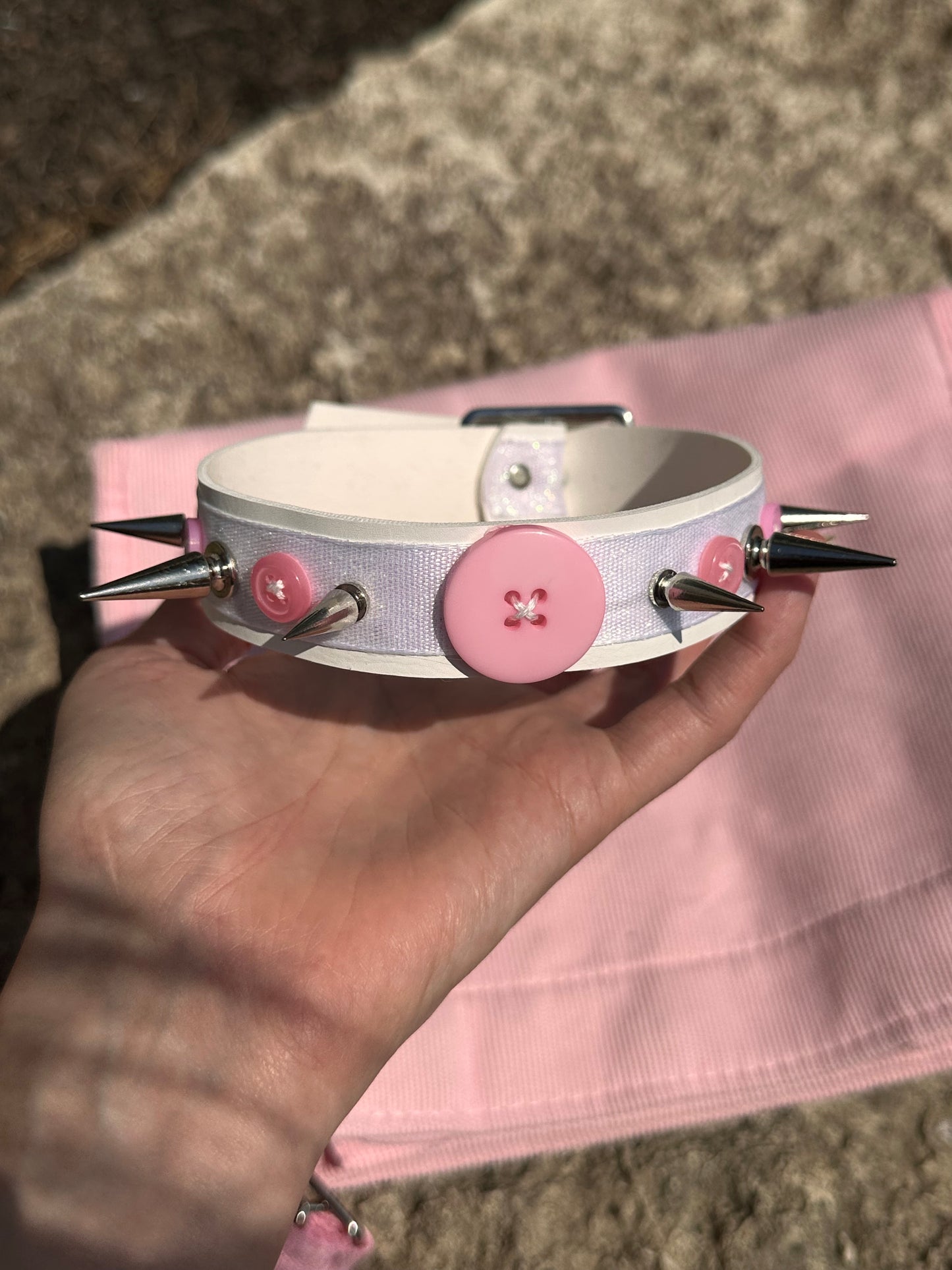 Pink Button Spiked Choker