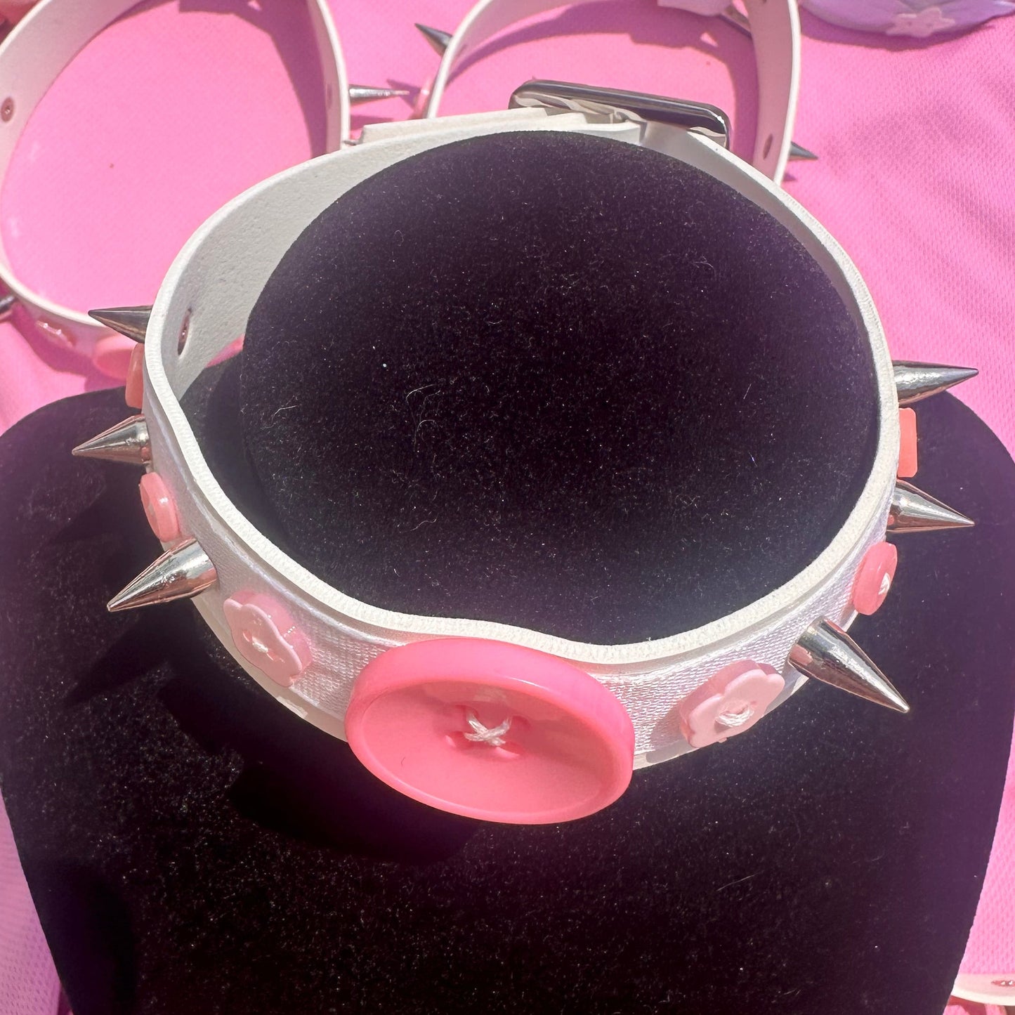 Pink Button Spiked Choker