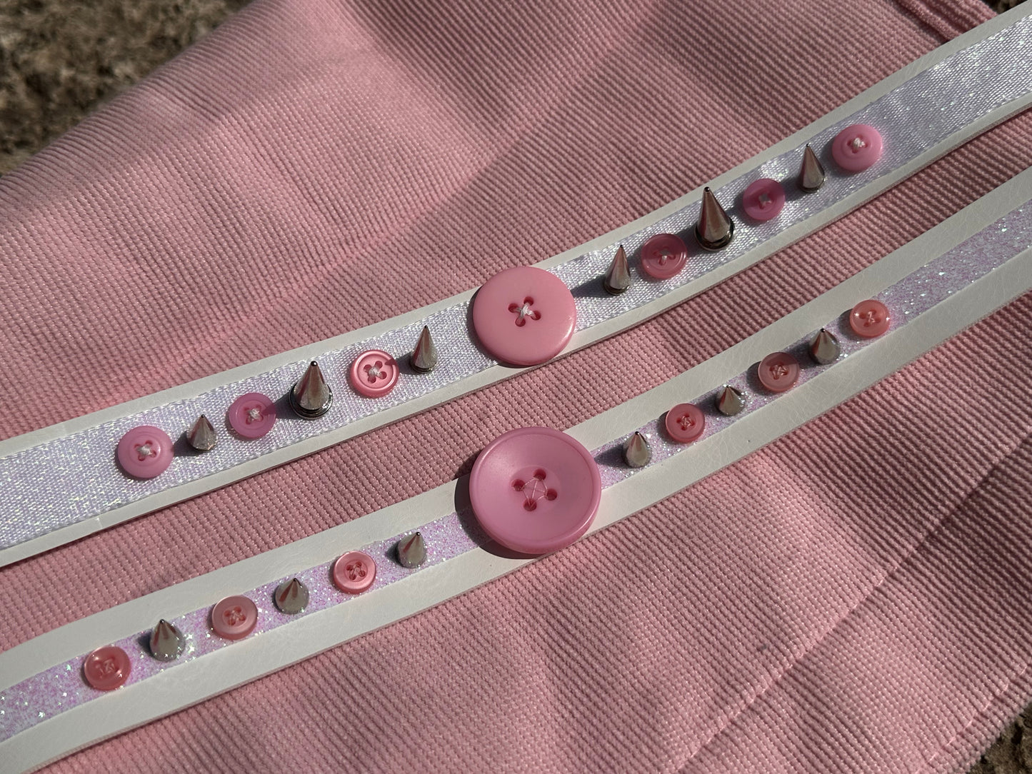 Pink Button Spiked Choker