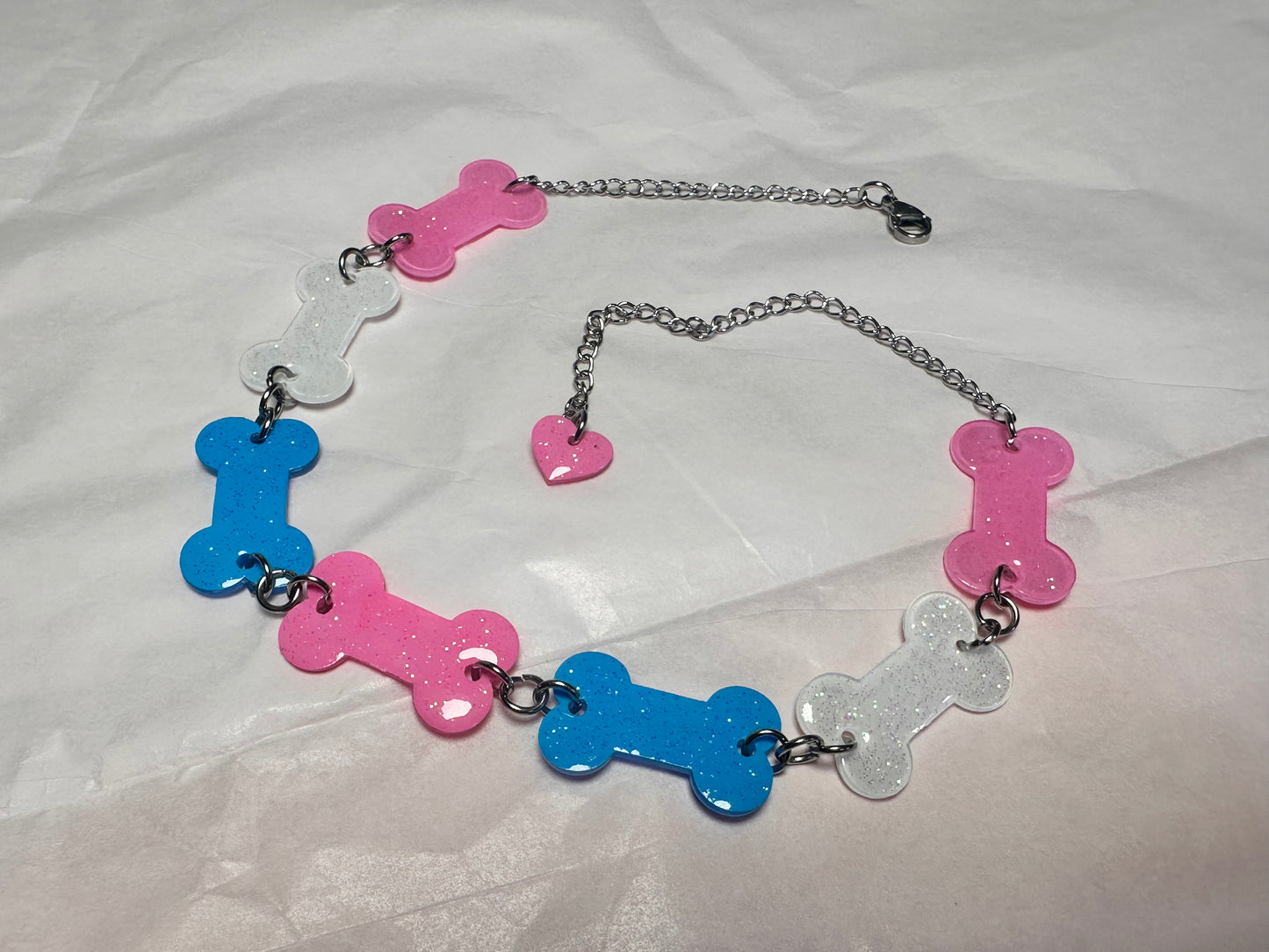 cotton candy trans pride bone choker necklace