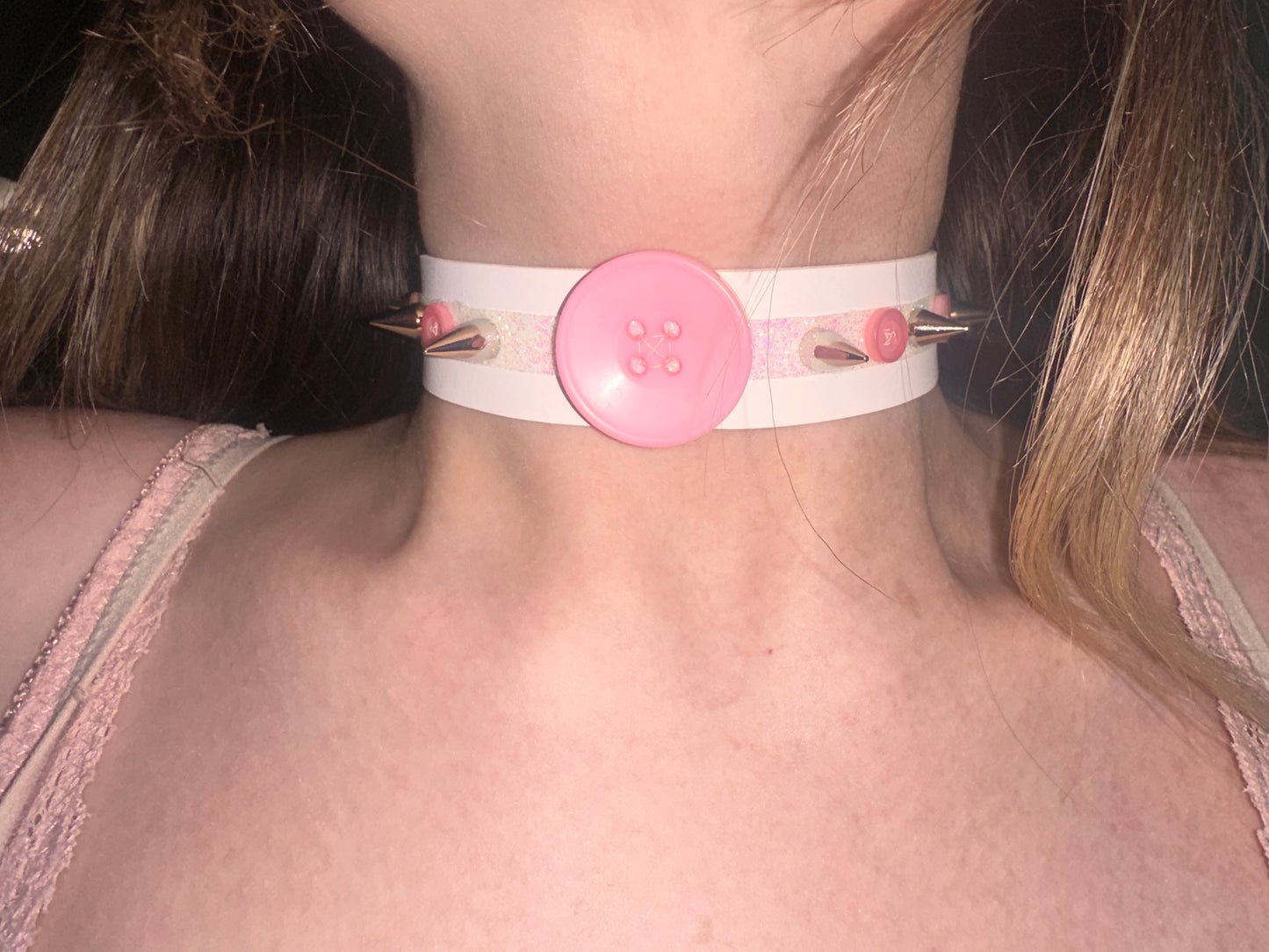 Pink Button Spiked Choker