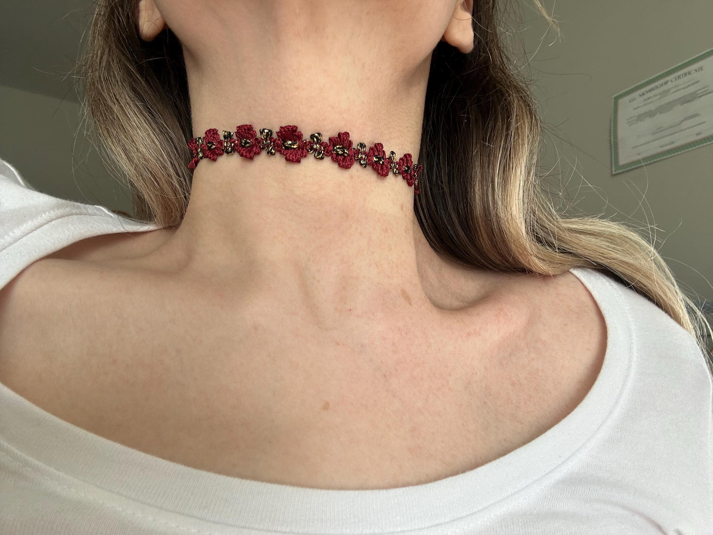 Dark Red Romantic Ribbon Choker