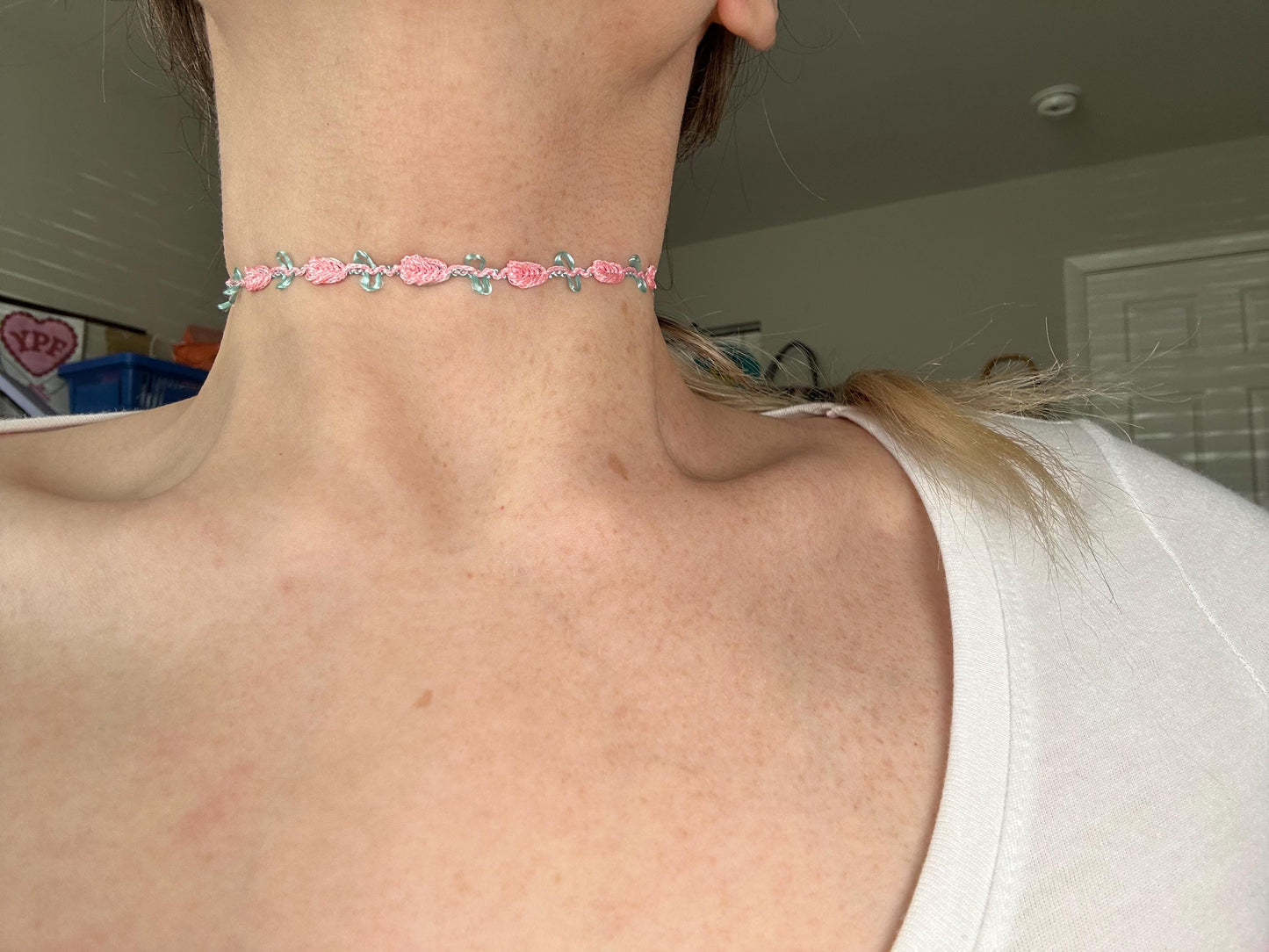 Pink Rose Dainty Ribbon Choker