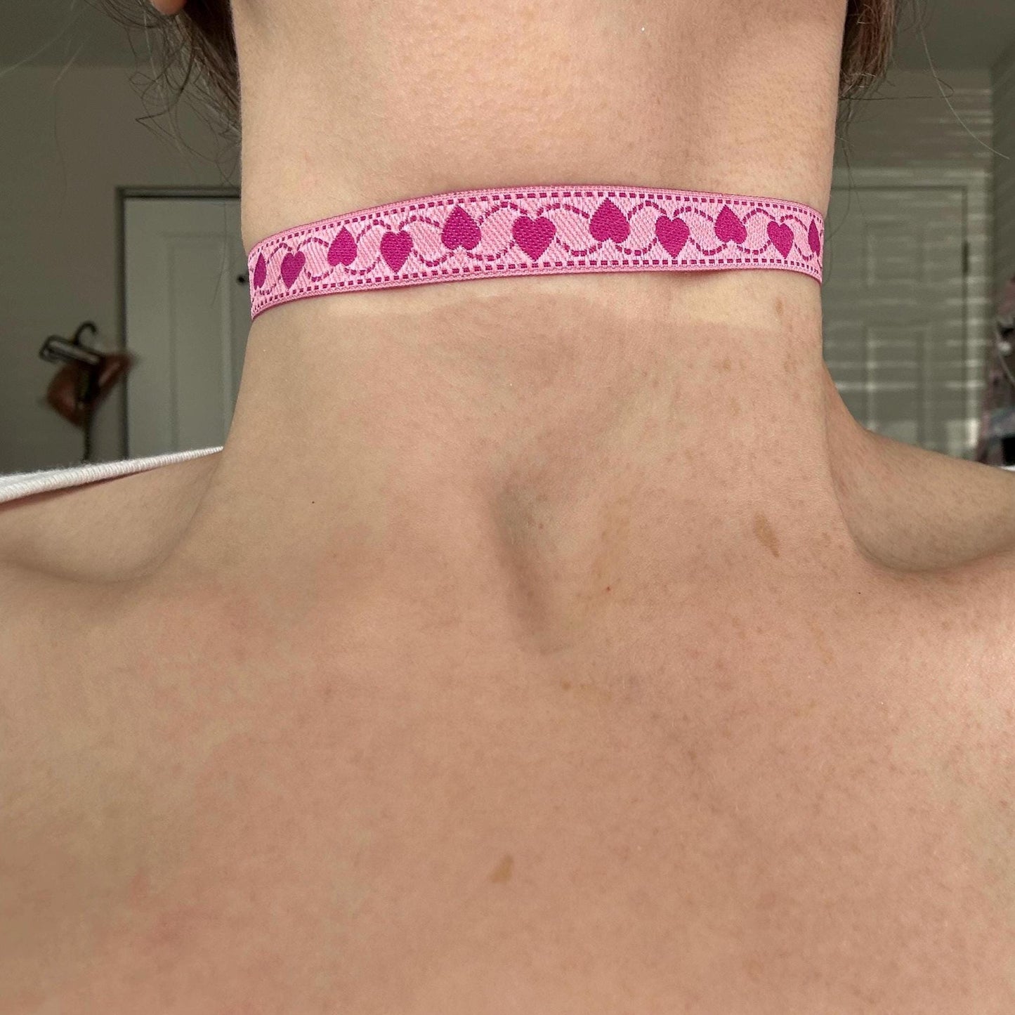 Magenta Hearts Ribbon Choker