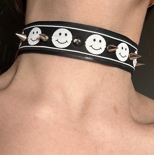 White Happy Face Spiked Choker
