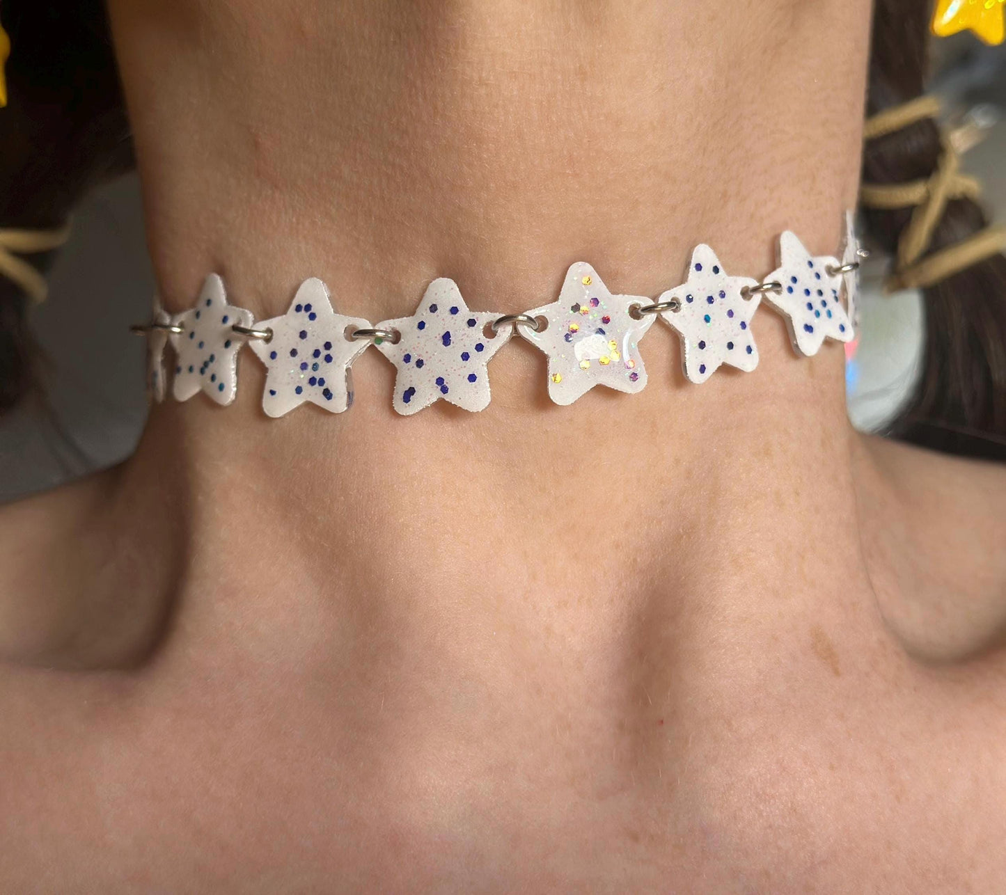 white confetti star choker necklace