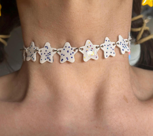 white confetti star choker necklace