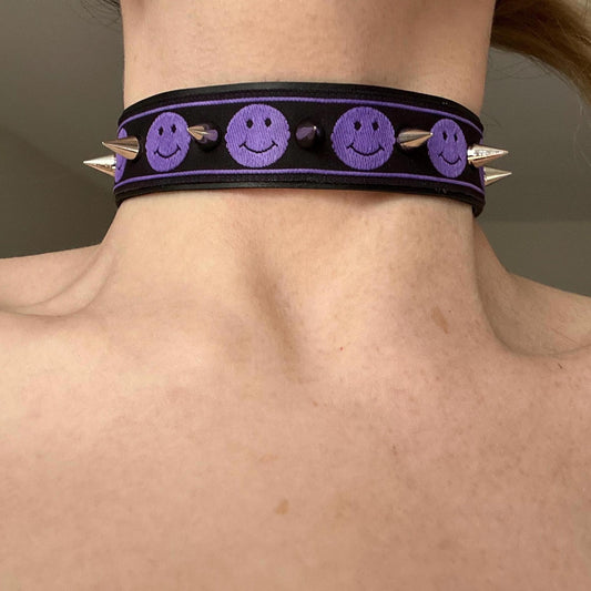 Purple Happy Face Spiked Choker