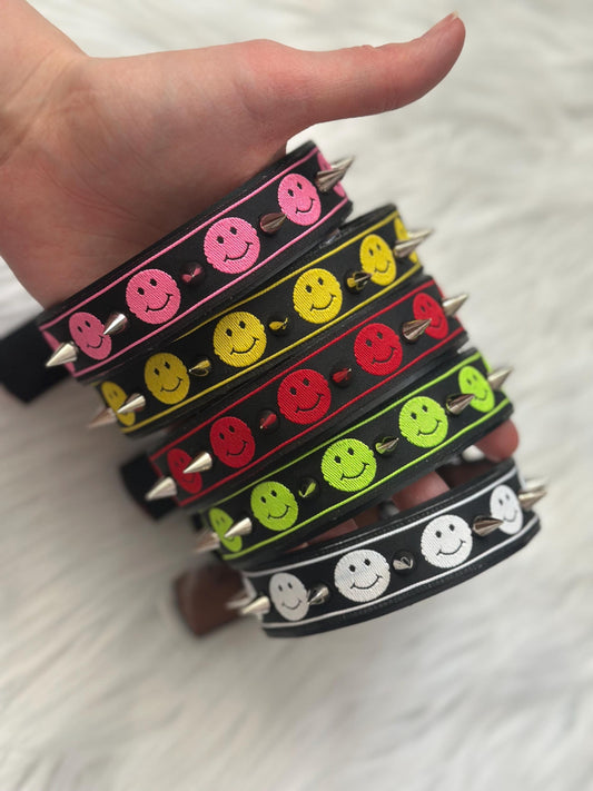 Pink Happy Face Spiked Choker