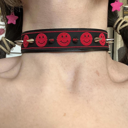 Red Happy Face Spiked Choker