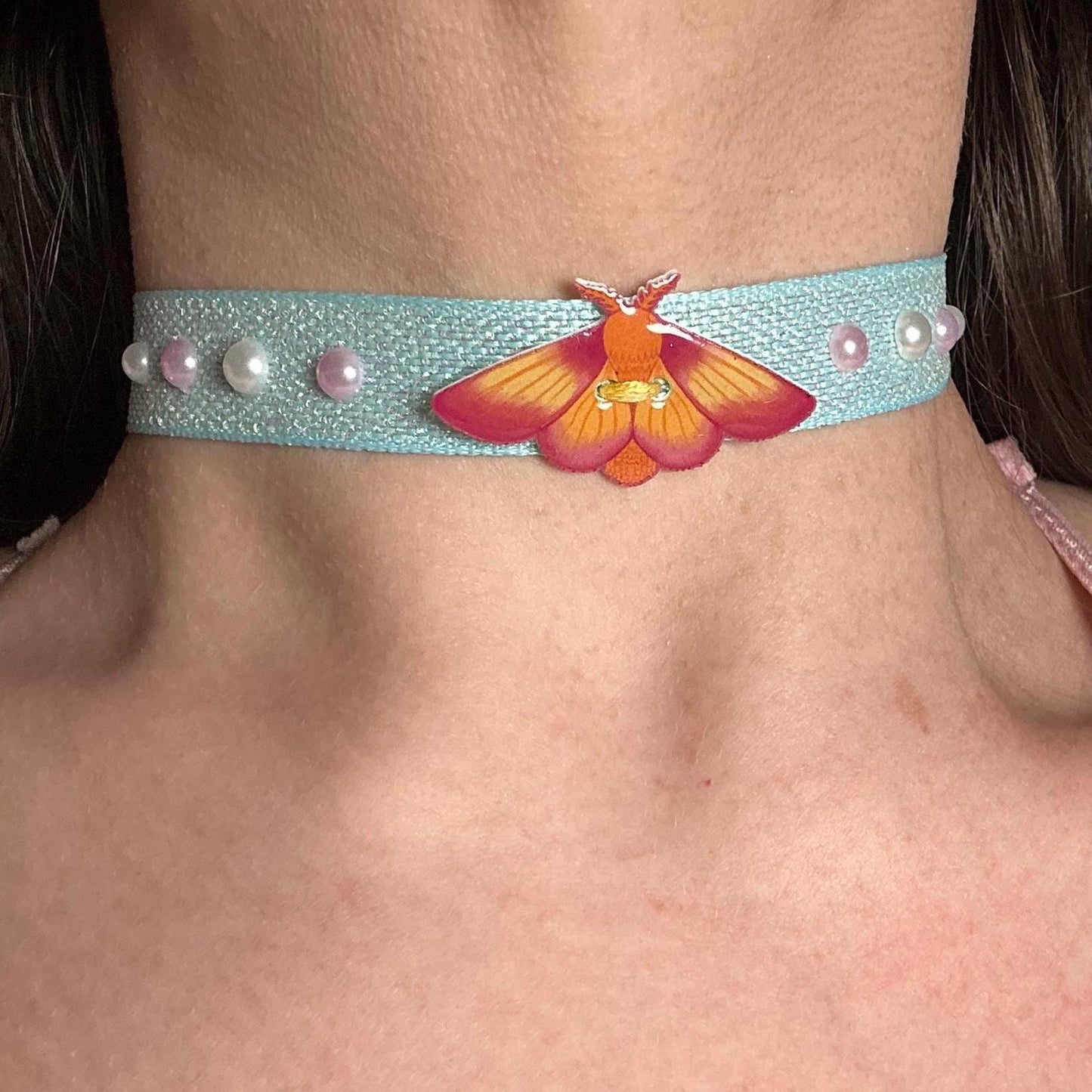 Rosy Maple Moth Ribbon Choker